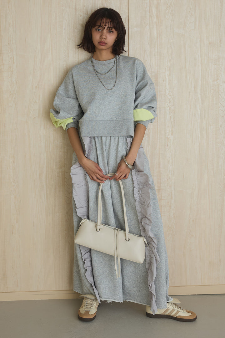 [SET]アームパッチスウェットプルオーバー+ビッグフリルスウェットロングスカート(2set)