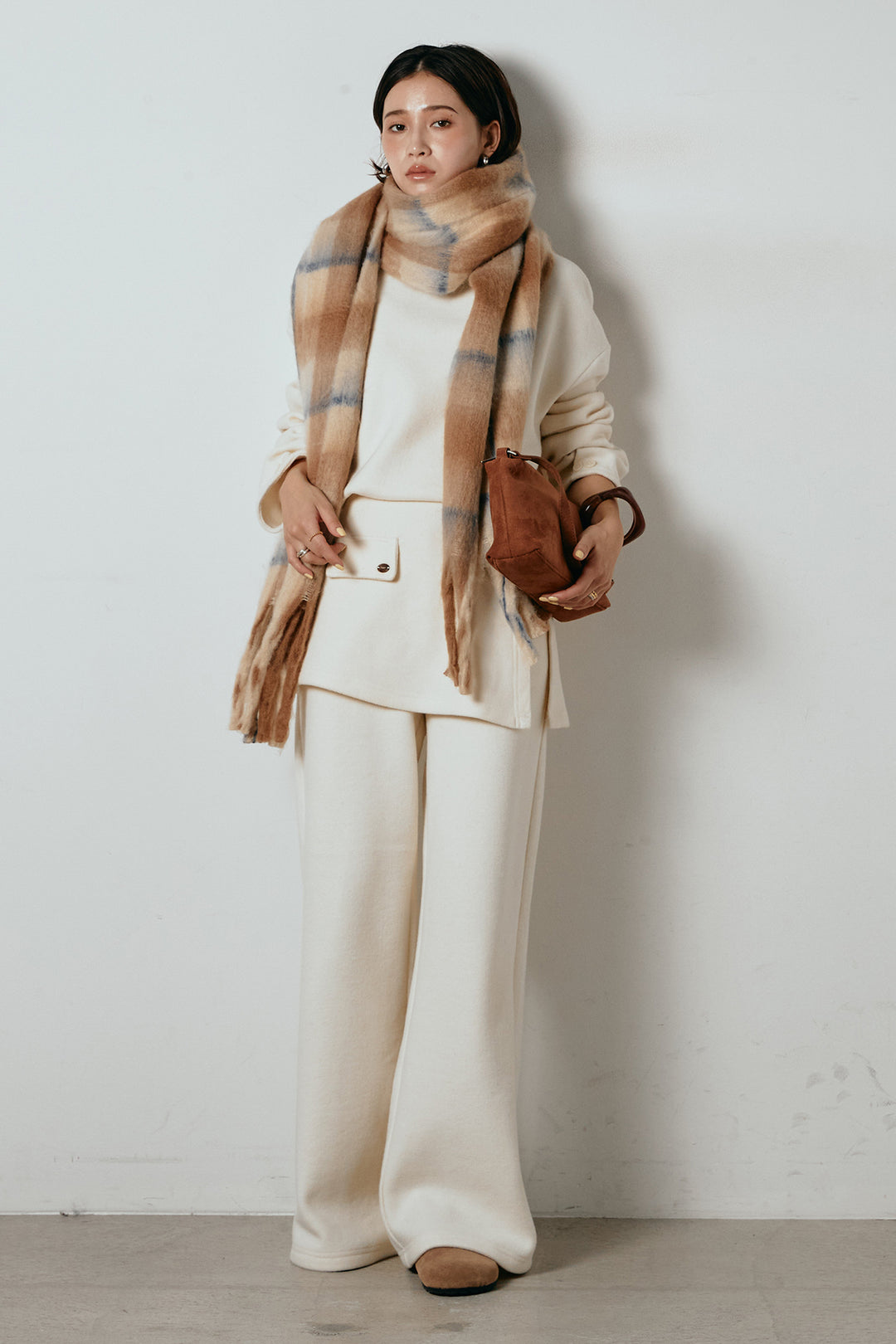 [SET]チェックマフラー付きニットSETUP