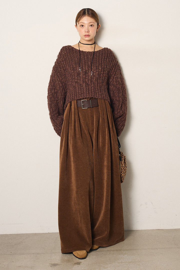 [SET]チャンキースラブニットクロップドプルオーバー+ベルトループコーデュロイワイドパンツ(2set)