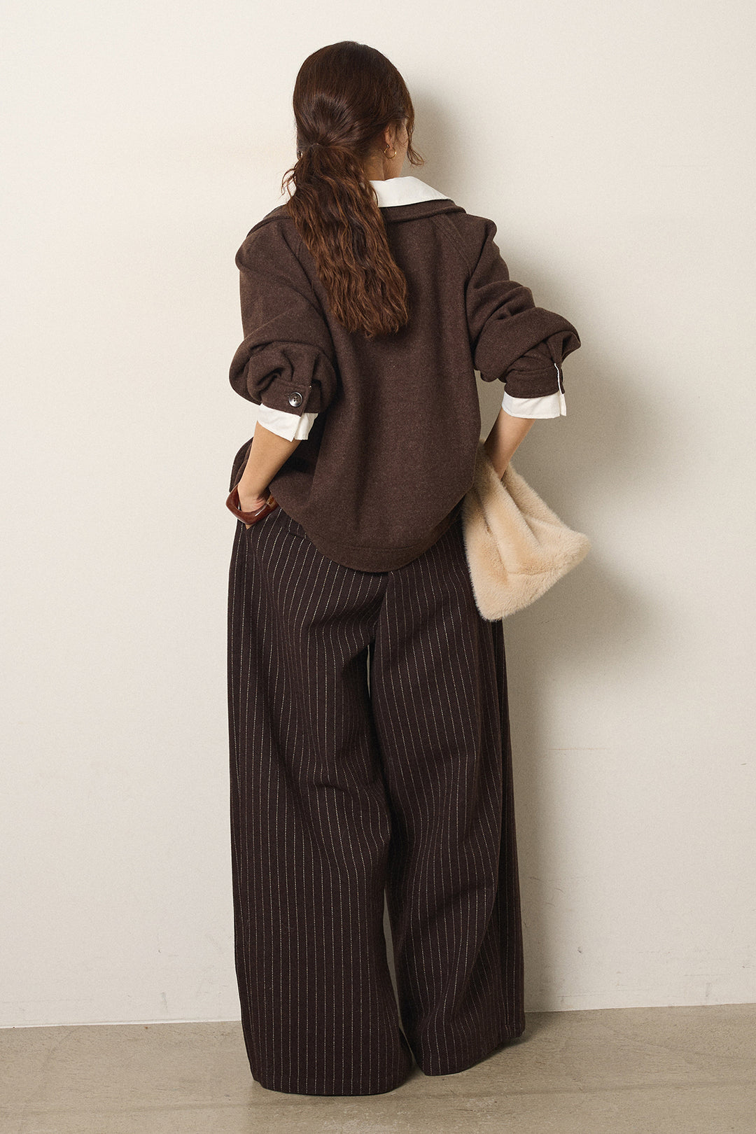 [SET]衿レイヤードフェイクウールジャケット+ウールライクストライプパンツ(2set)