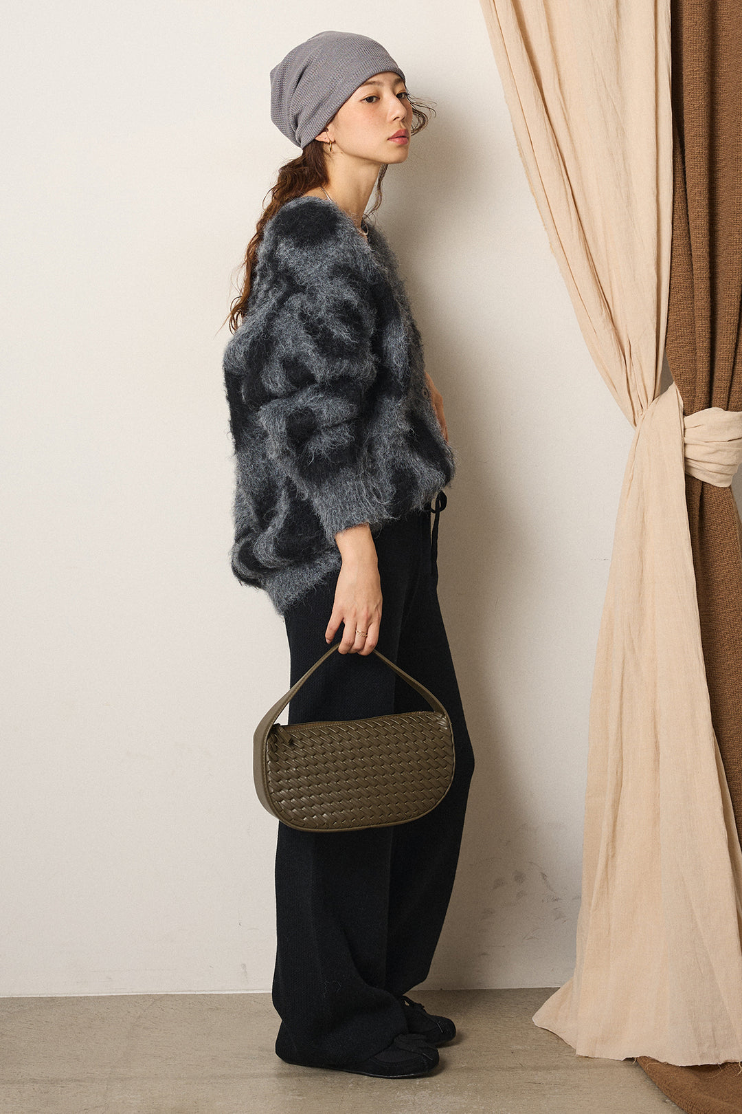 [SET]レオパードシャギータッチカーディガン+レースサテンキャミソール+ワイドリブニットイージーパンツ(3set)