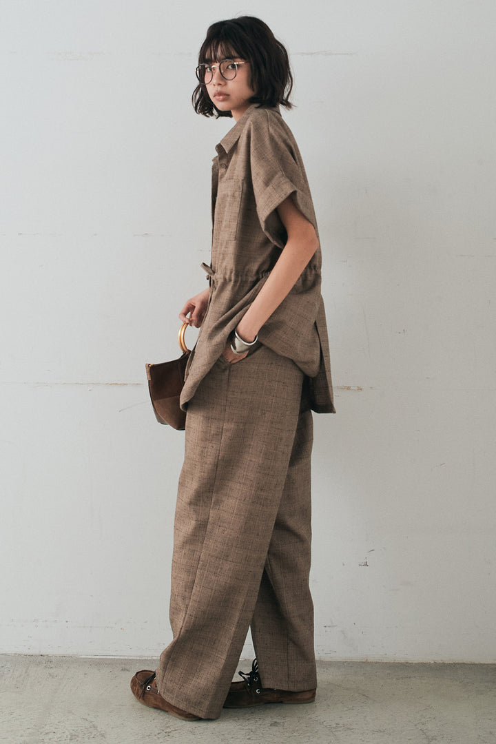 [SET]ツイードウエストドロストシャツ+ツイードタックパンツ(2set)