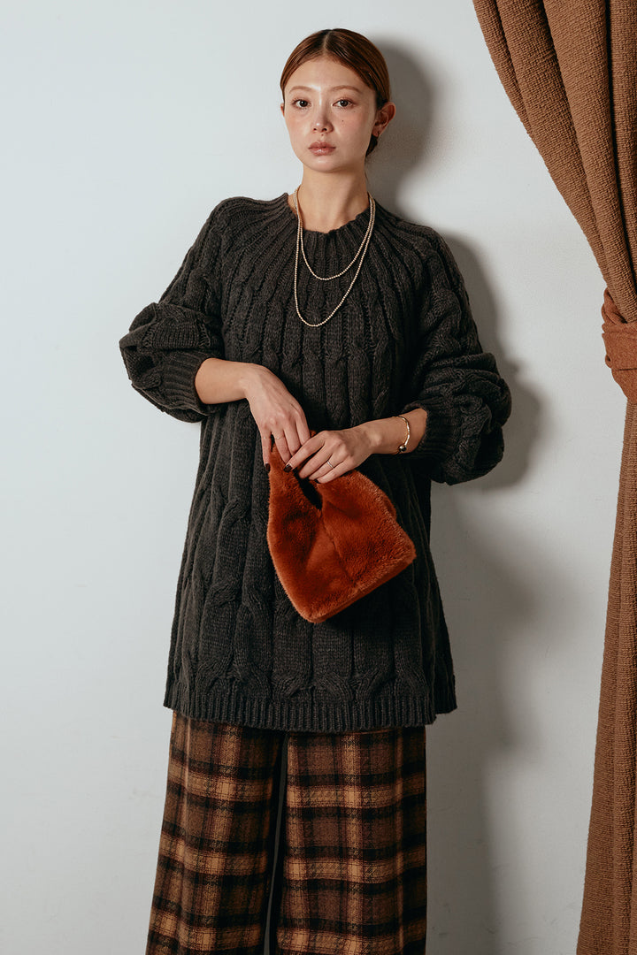 求心柄ニットトップス/コーヒー