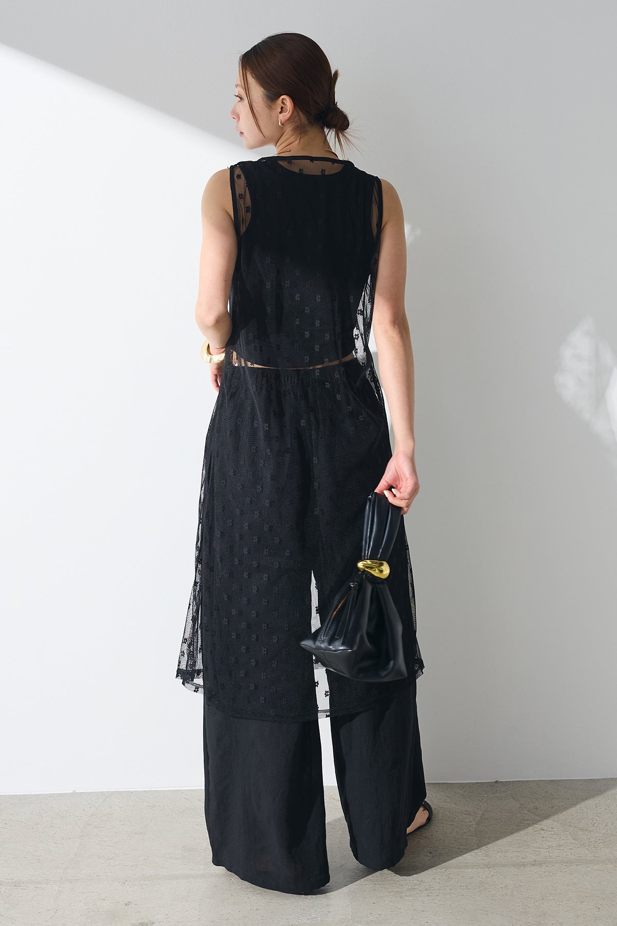 SET]花柄レースシアーワンピース+リブ切り替えタンクトップ(2set