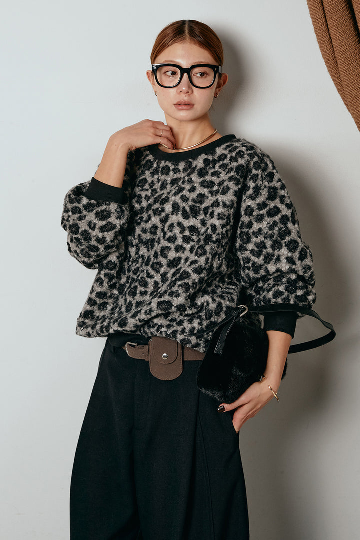 レオパード柄ボアトップス/ブラック