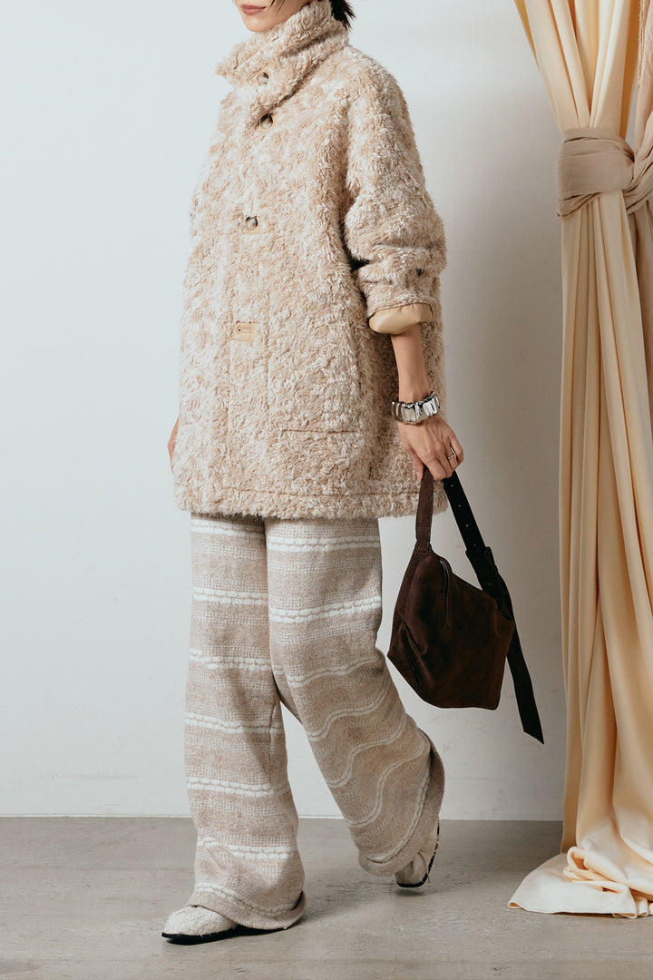 [SET]リバーシブルボアアウター+マルチライン柄リラックスニットパンツ(2set)