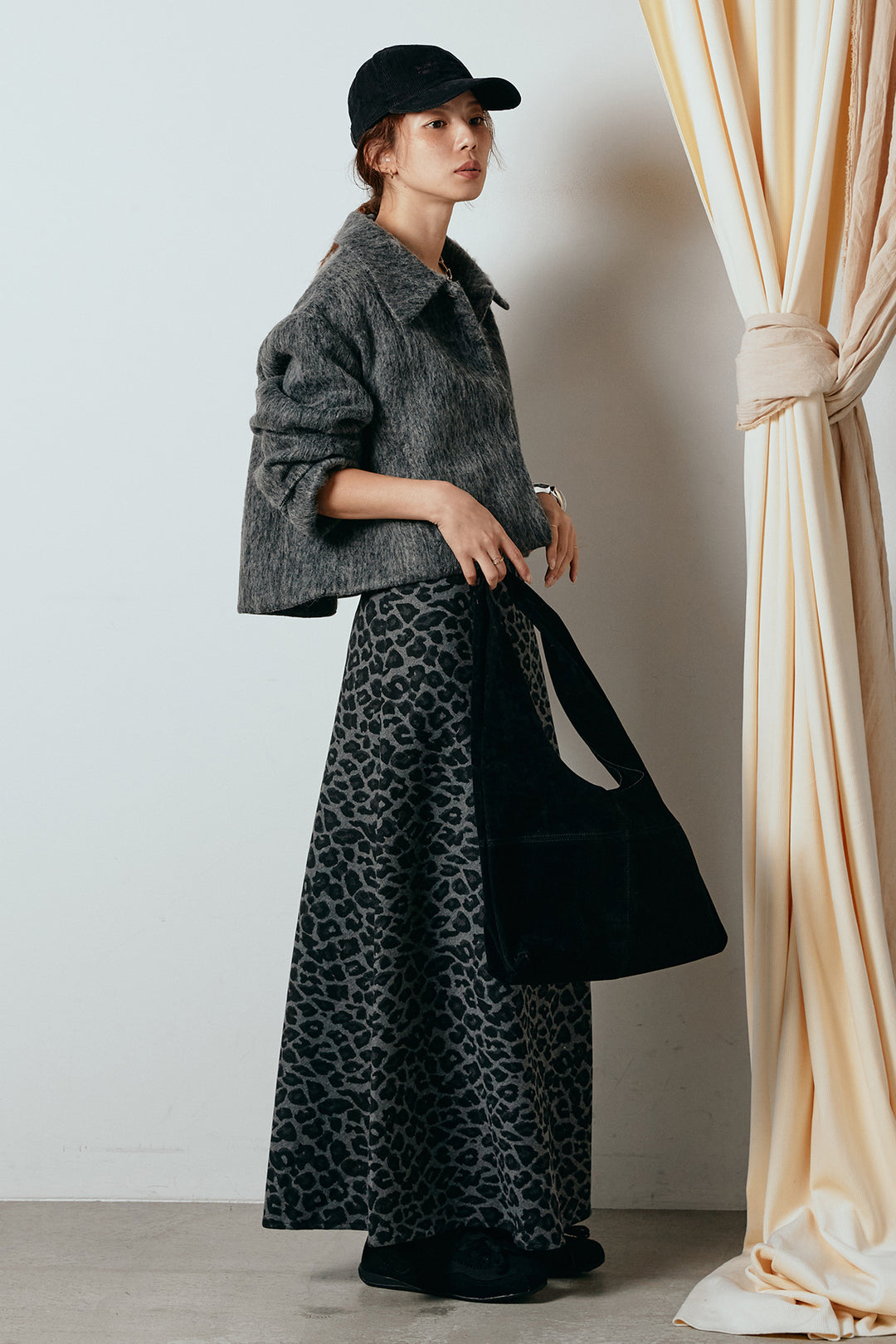 [SET]シャギーショートジャケット+レオパードロングスカート(2set)
