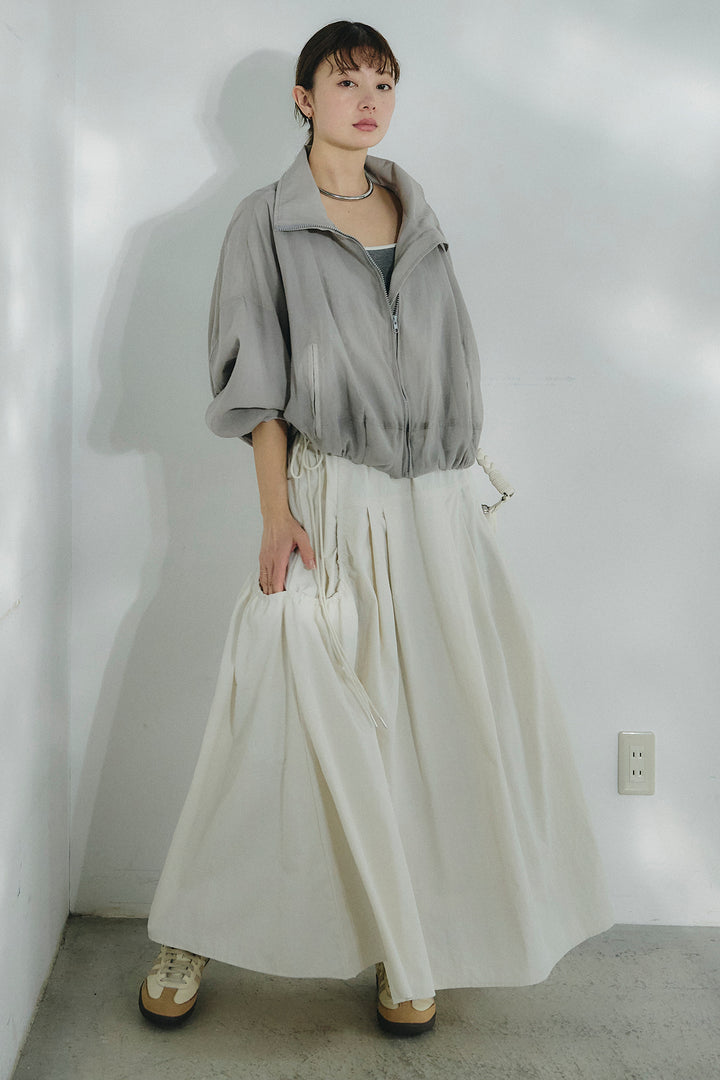 [SET]スタンドネックシアーブルゾン+ナイロンデザインフレアスカート(2set)
