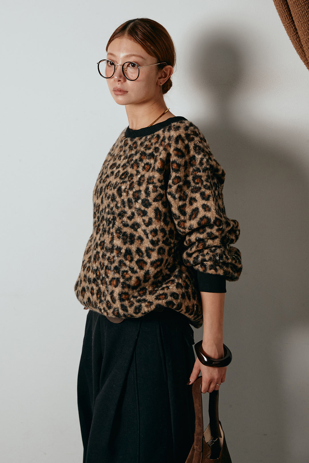 レオパード柄ボアトップス/コーヒー