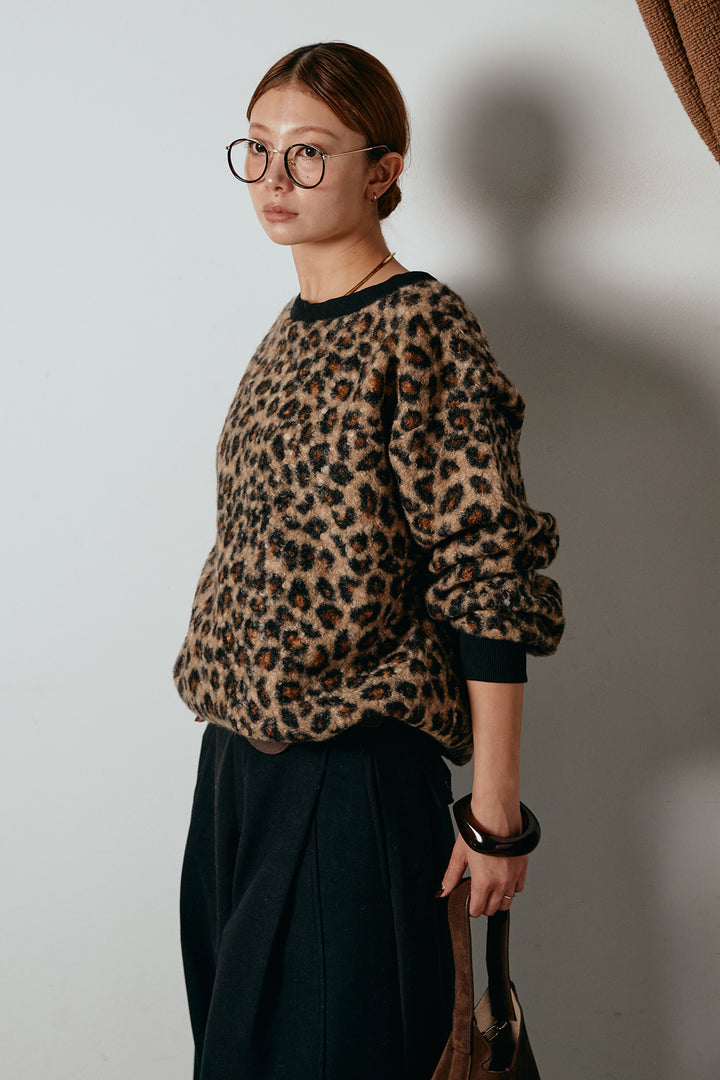 レオパード柄ボアトップス/コーヒー
