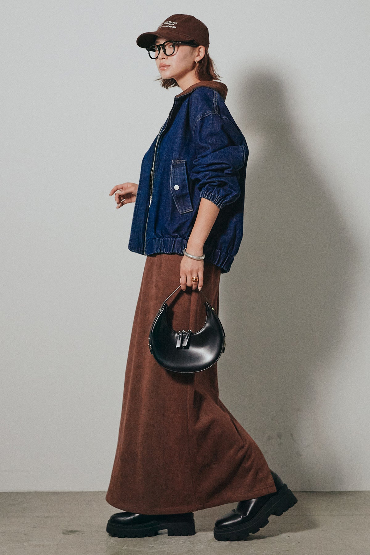 ［SET］コーデュロイ襟デニムブルゾン+フェイクスウェードタイトスカート SET]コーデュロイ襟デニムブルゾン+フェイクスウェードタイト