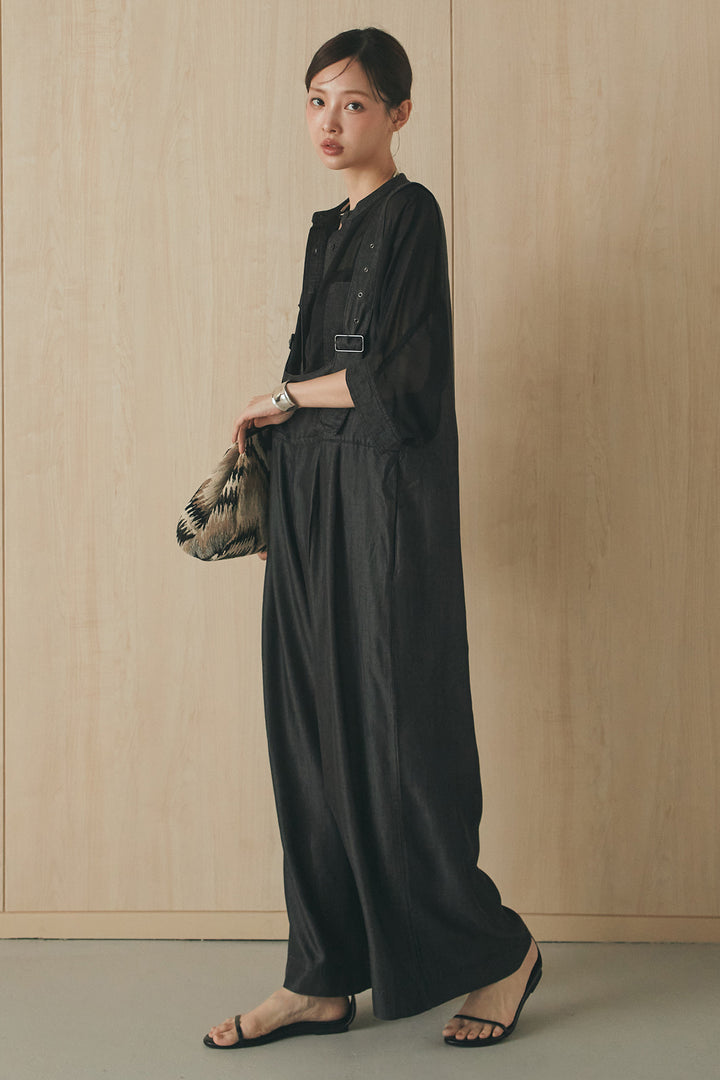 [SET]デニムライクビッグツーポケシアーシャツ+前後2WAYテンセルデニムサロペット(2set)