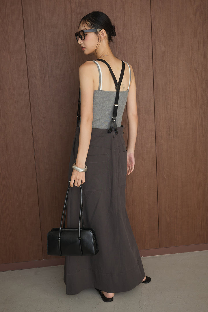 [SET]配色ヘンリーネックタンクトップ+2wayヴィンテージウォッシュサスペンダースカート(2set)
