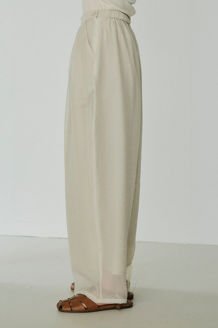 [SET]天竺ナイロンドッキングビスチェ風トップス+オーガンジータックパンツ(2set)