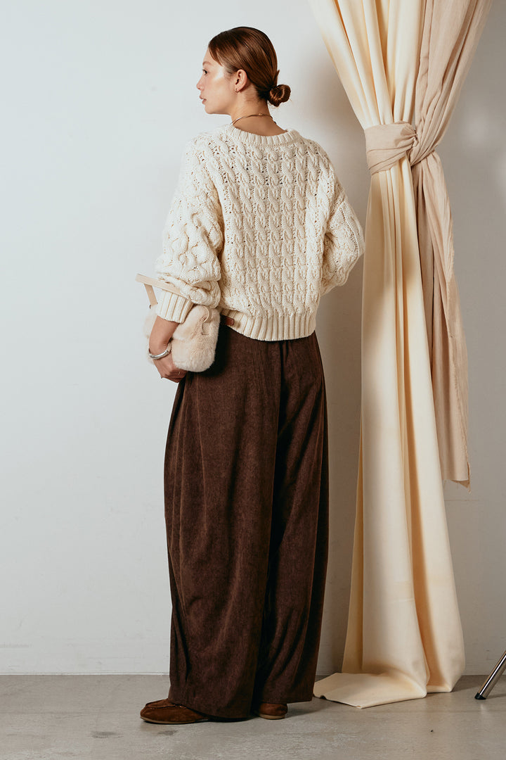 [SET]バルキーケーブルプルオーバー+コーデュロイサイドタックコクーンパンツ(2set)