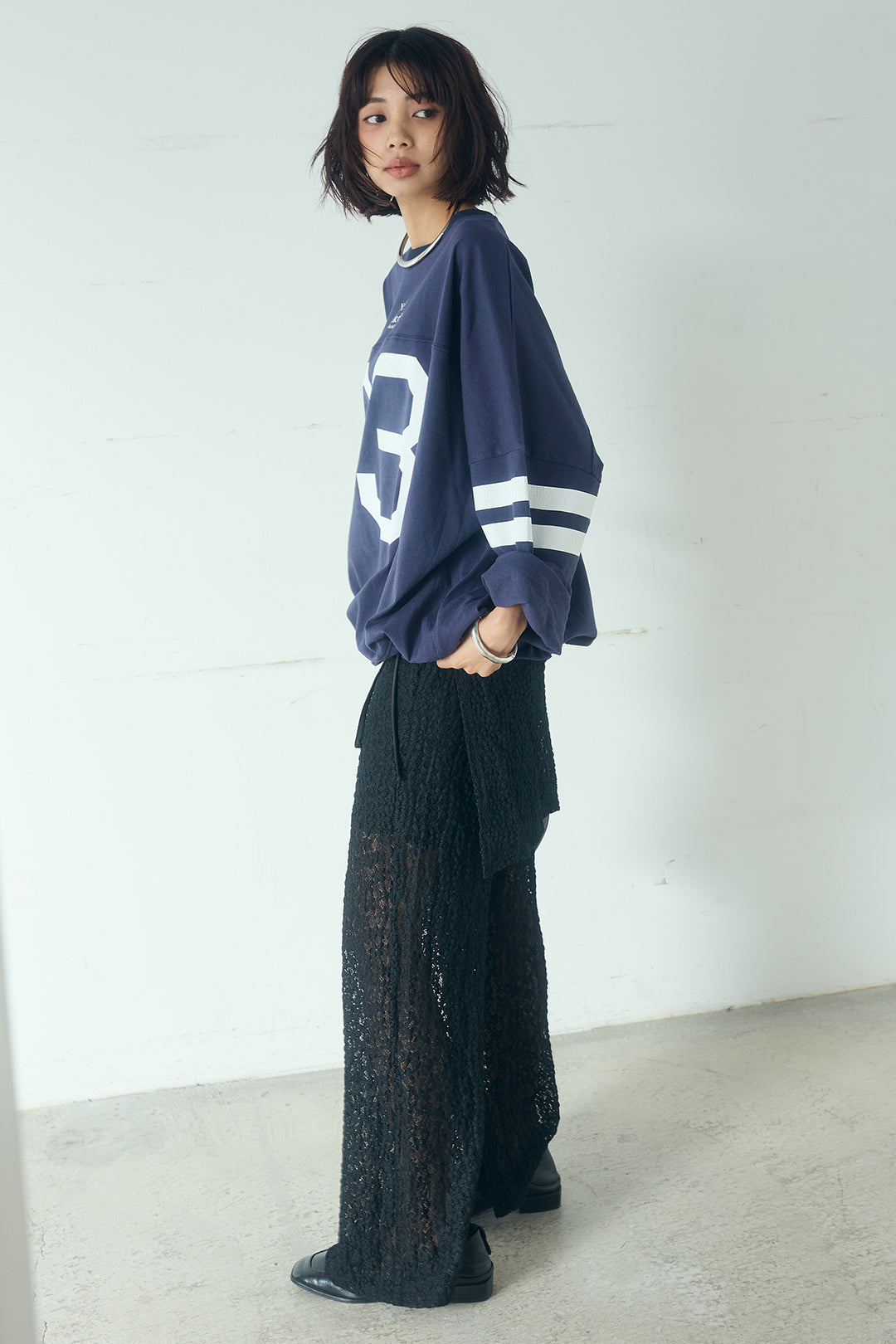 [SET]裾ドロストナンバービッグTシャツ+ストレッチレースパンツ＆ラップスカートセット(2set)