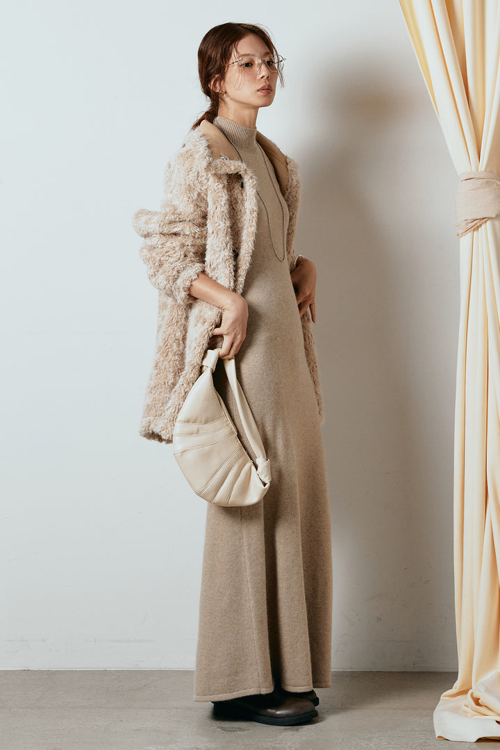 [SET]リバーシブルボアアウター+ノースリーブニットロングワンピース(2set)