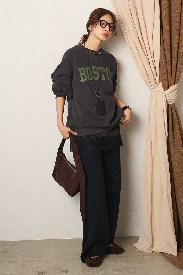 [SET]ロゴデザインルーズスウェット+レースサテンキャミソール(2set)