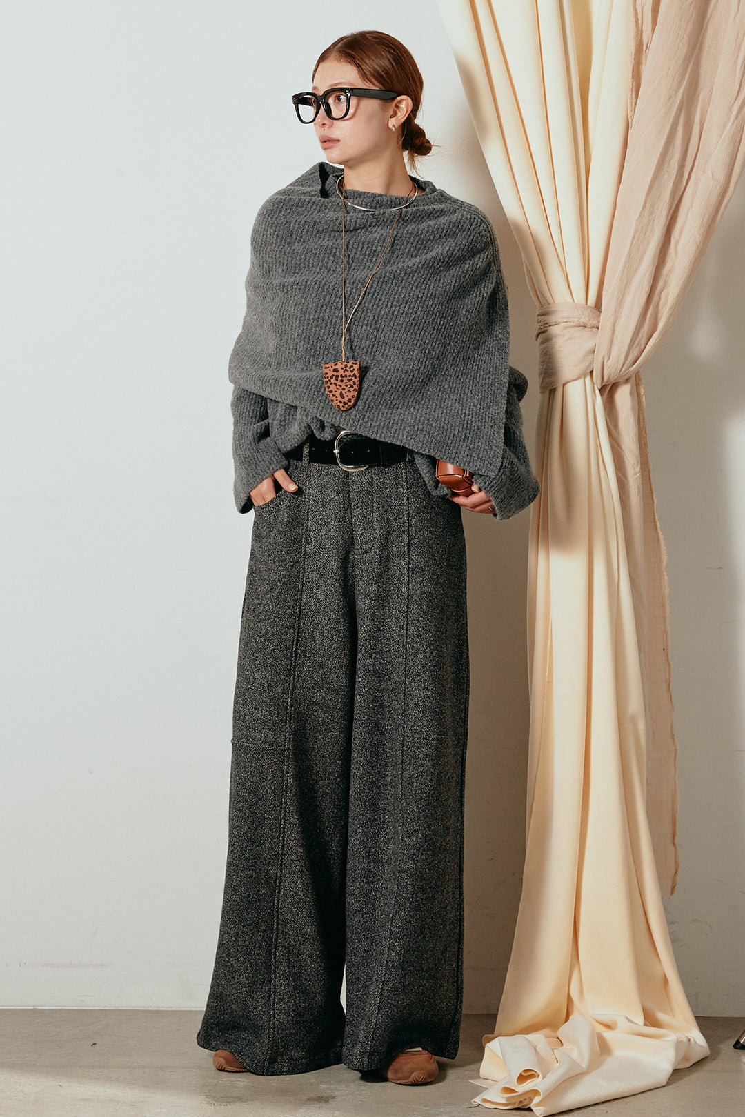 【着回しセット】[SET]ケープデザインリブニットトップス+ケープデザインリブニットトップス(2set)