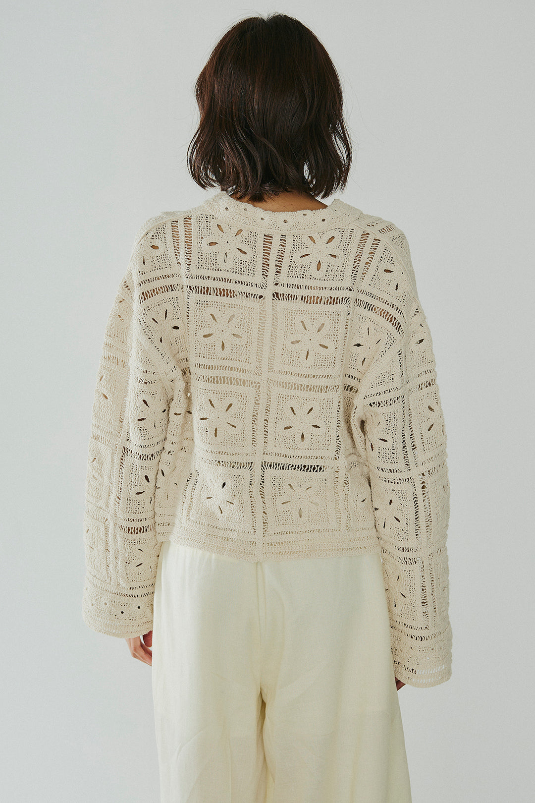 [SET]鍵編みフラワーレースカーディガン+オーガンジータックパンツ(2set)