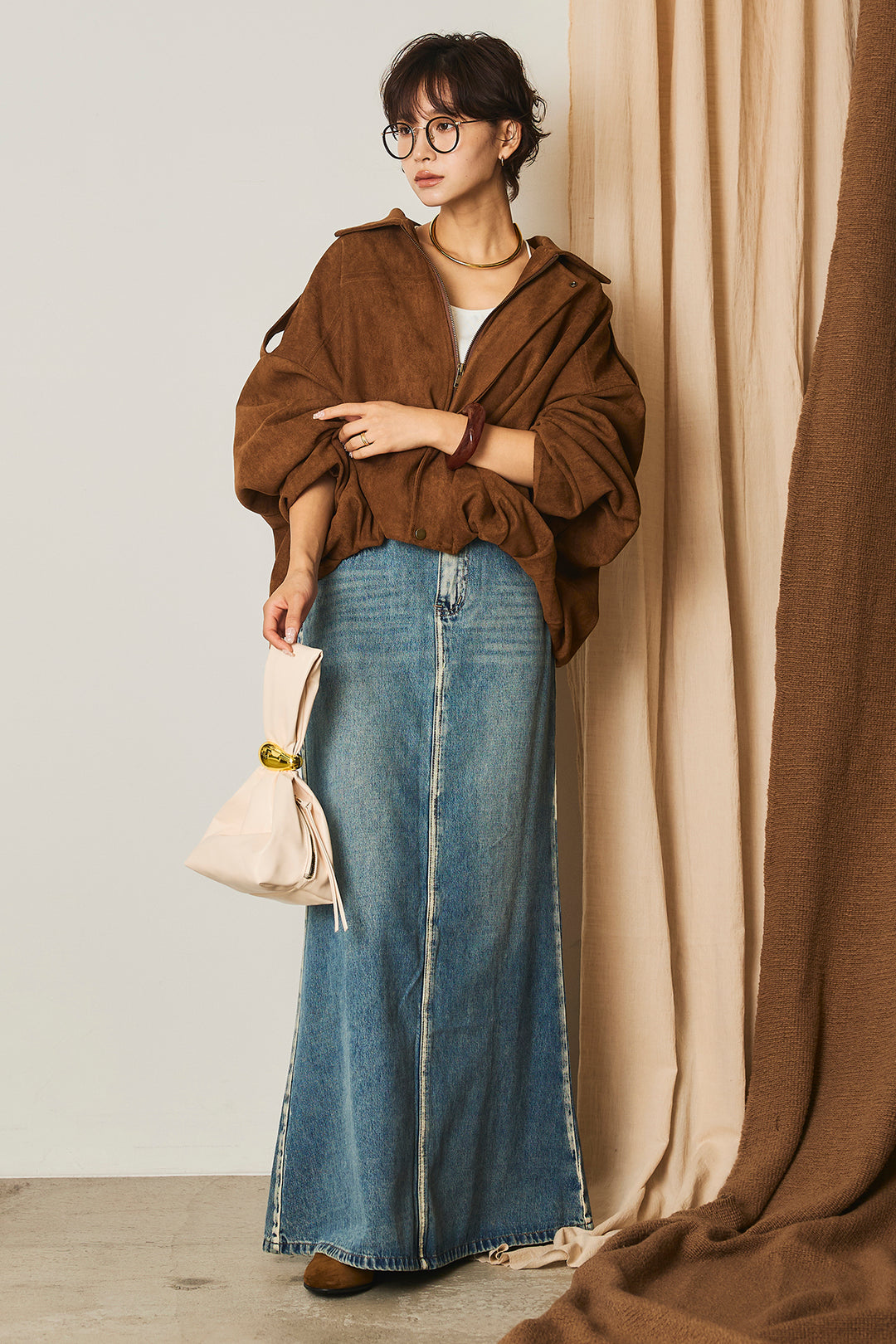 【即納】バルーンシルエットフェイクスエードブルゾン