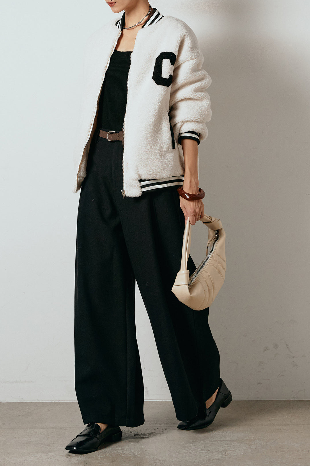 [SET]ロゴスタジャンボアブルゾン+ポーチベルト付きカーブパンツ(2set)