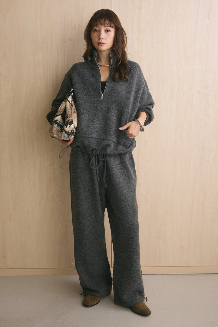 [SET]ハーフジップニットプルオーバー+ドロストニットワイドパンツ(2set)