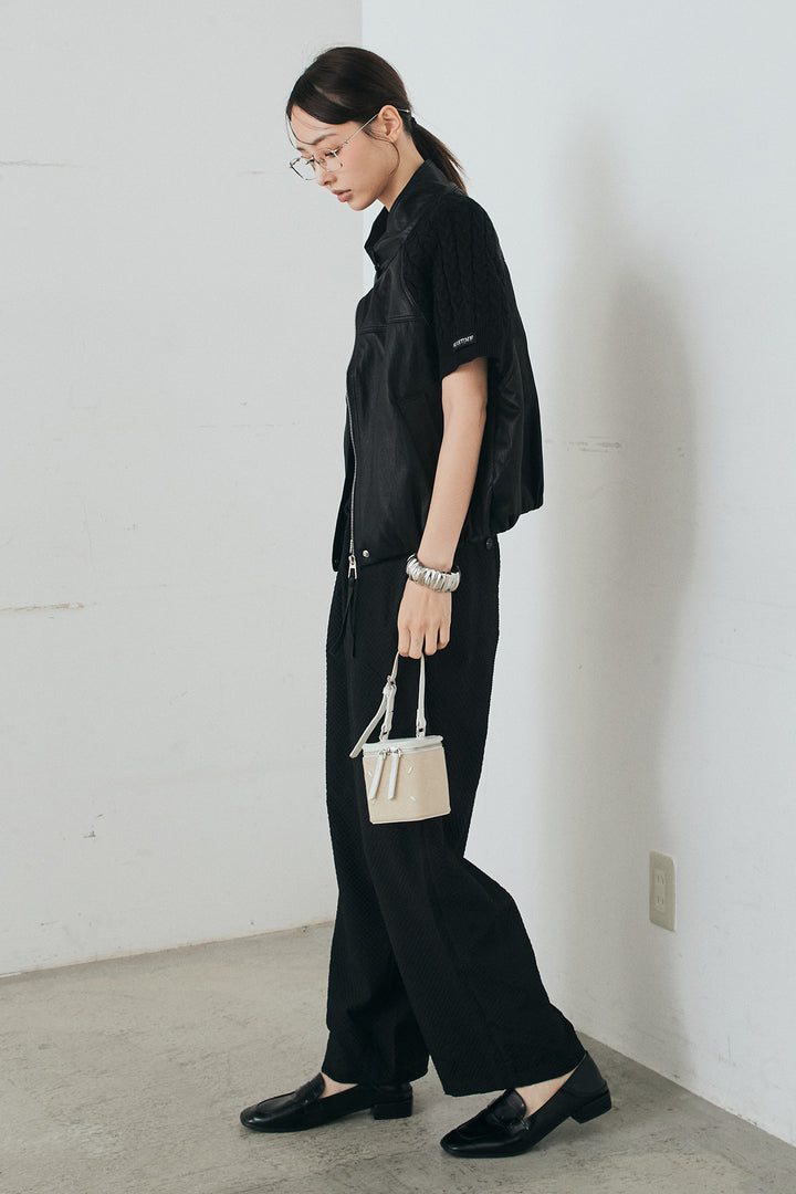 [SET]ニット切替レザーライクベスト+シアサッカーイージーパンツ(2set)