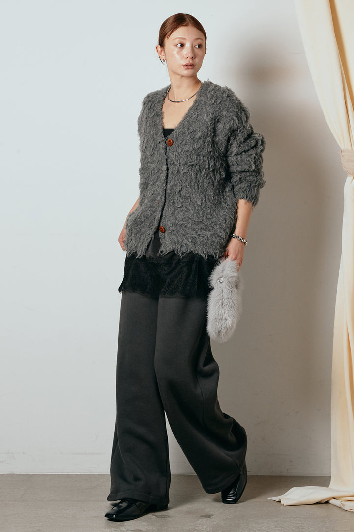 [SET]ルーズシャギーニットカーディガン+裏起毛スウェットワイドパンツ(2set)