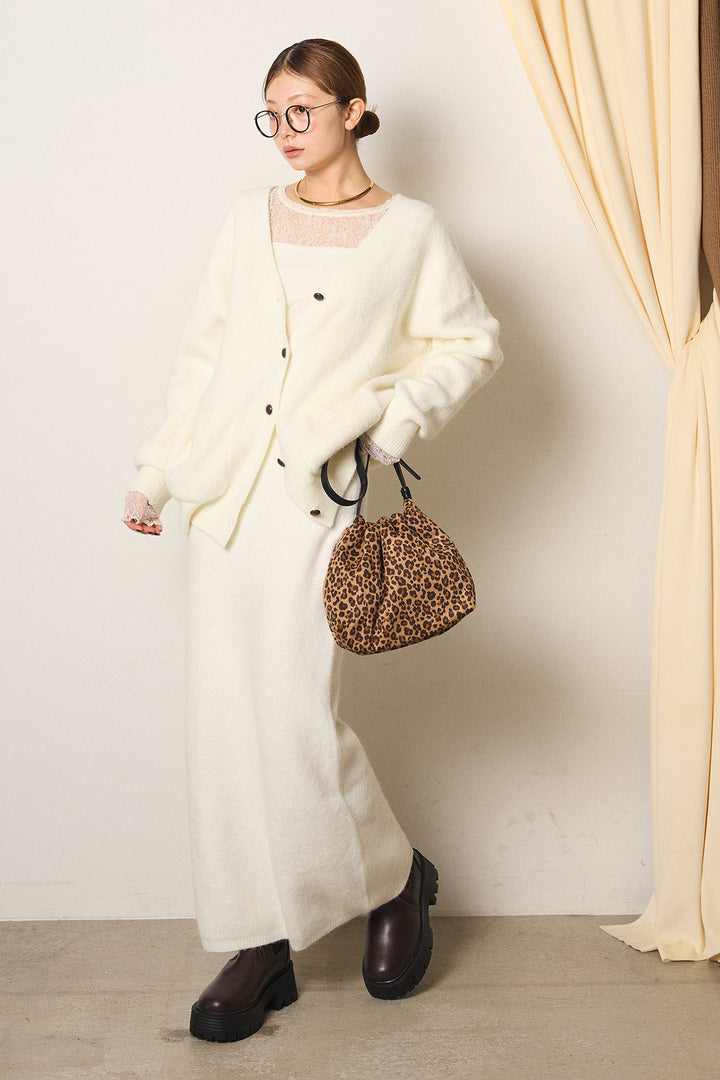 [SET]丸ボタン起毛ニットカーディガン+起毛ニットロングスカート(2set)