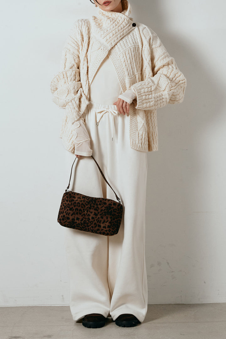 [SET]ビッグカラーケーブル編みニットトップス+2WAY袖コード刺繍クルーネックプルオーバー+裏起毛スウェットワイドパンツ(3set)