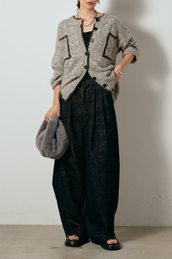 [SET]ミックスニットポケットカーディガン+フロントタック入りコーデュロイパンツ(2set)