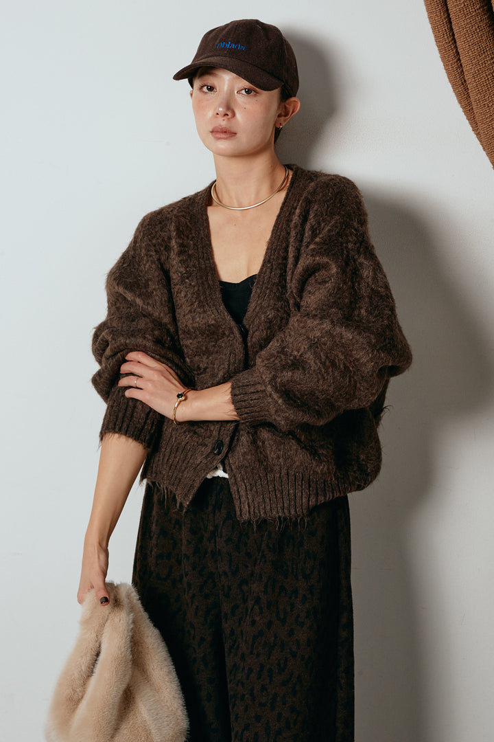 起毛ボタンニットカーディガン/コーヒー