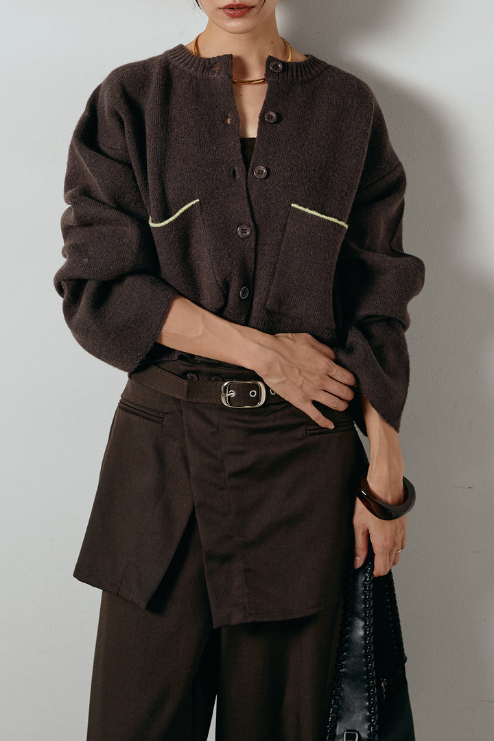 アルパカタッチダブルフェイスカーディガン/ブラウン