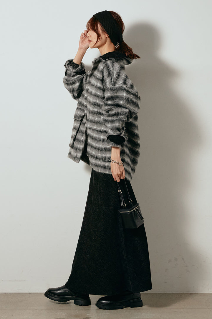 [SET]チェックシャギーミドルカバーオール+スウェードライクロングスカート(2set)