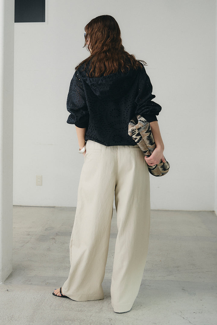 [SET]レースハーフジップアップフーディー+フェイクレザーカーブワイドパンツ(2set)