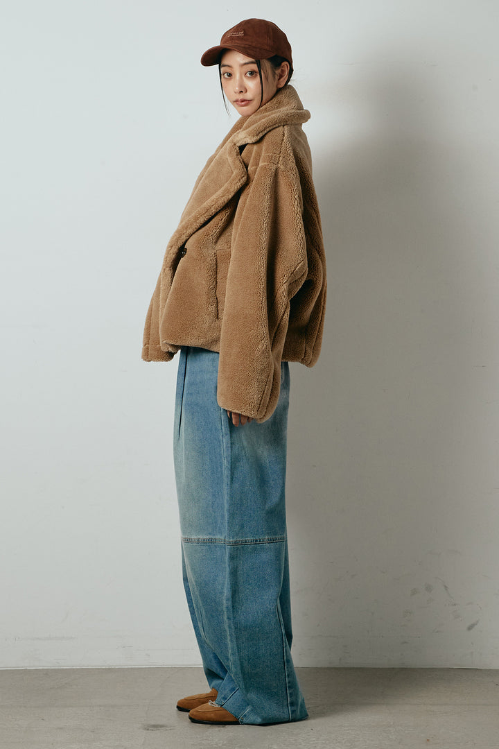 【2月中旬発送】
[SET]テディボアショートジャケット+加工デニムタックコクーンワイドパンツ(2set)