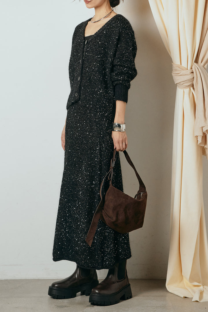 [SET]ミニラメニットカーディガン+ミニラメニットスカート(2set)