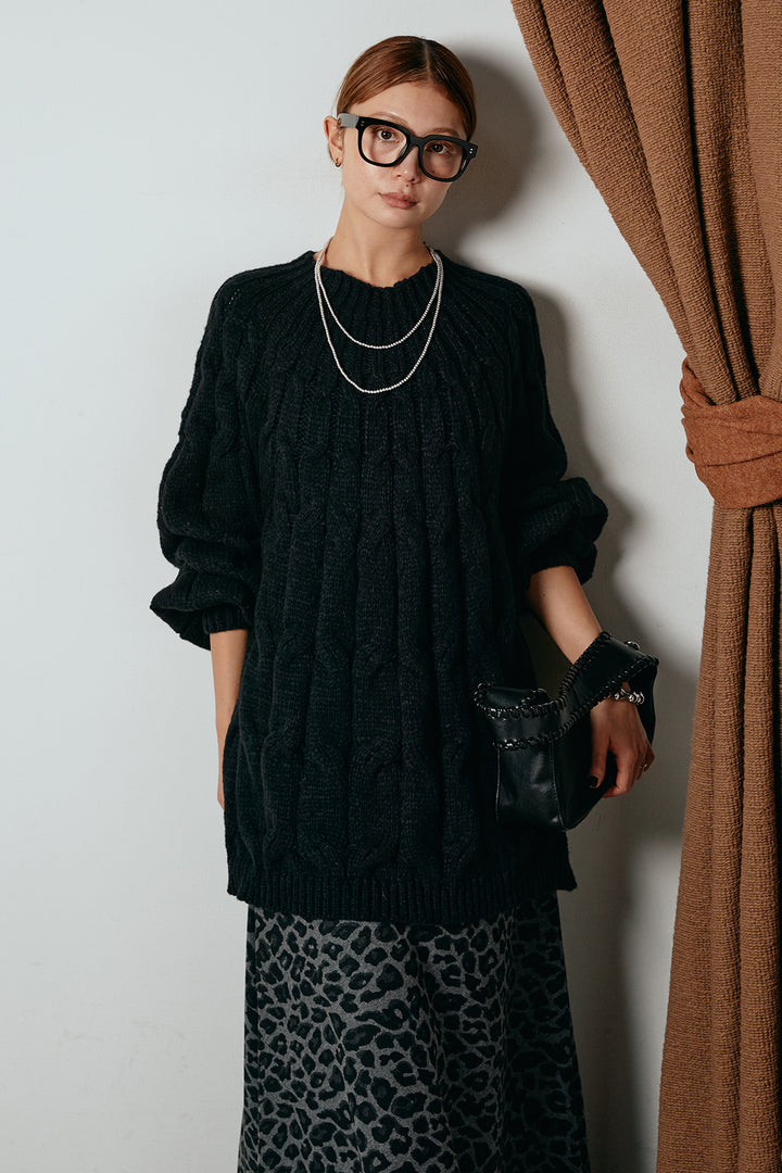 求心柄ニットトップス/ブラック