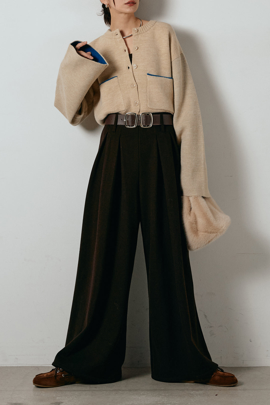 アルパカタッチダブルフェイスカーディガン/アイボリー