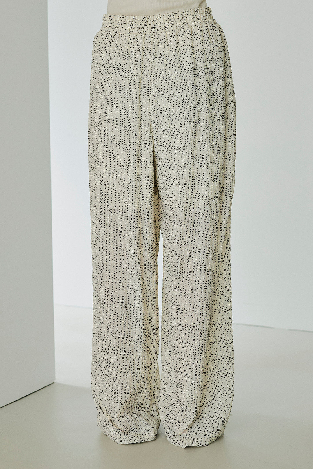 [SET]襟付き巻きデザインシャツ+シアーランダムドットラフパンツ(2set)