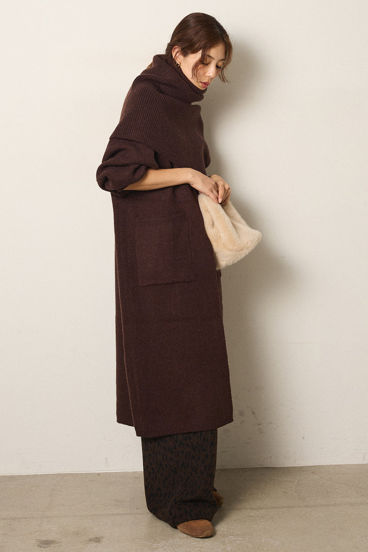 [SET]ケープレイヤードロングカーディガン+レオパードジャガードニットパンツ(2set)