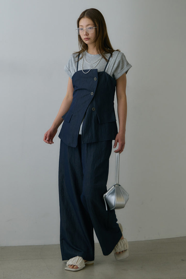 [SET]フロントボタンビスチェSETUP+ネックポーチ付きタックデザインTシャツ(2set)