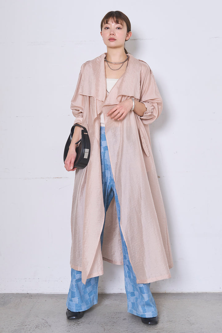 [SET]ロングシアーアウター+パッチワーク風デニムワイドパンツ(2set)