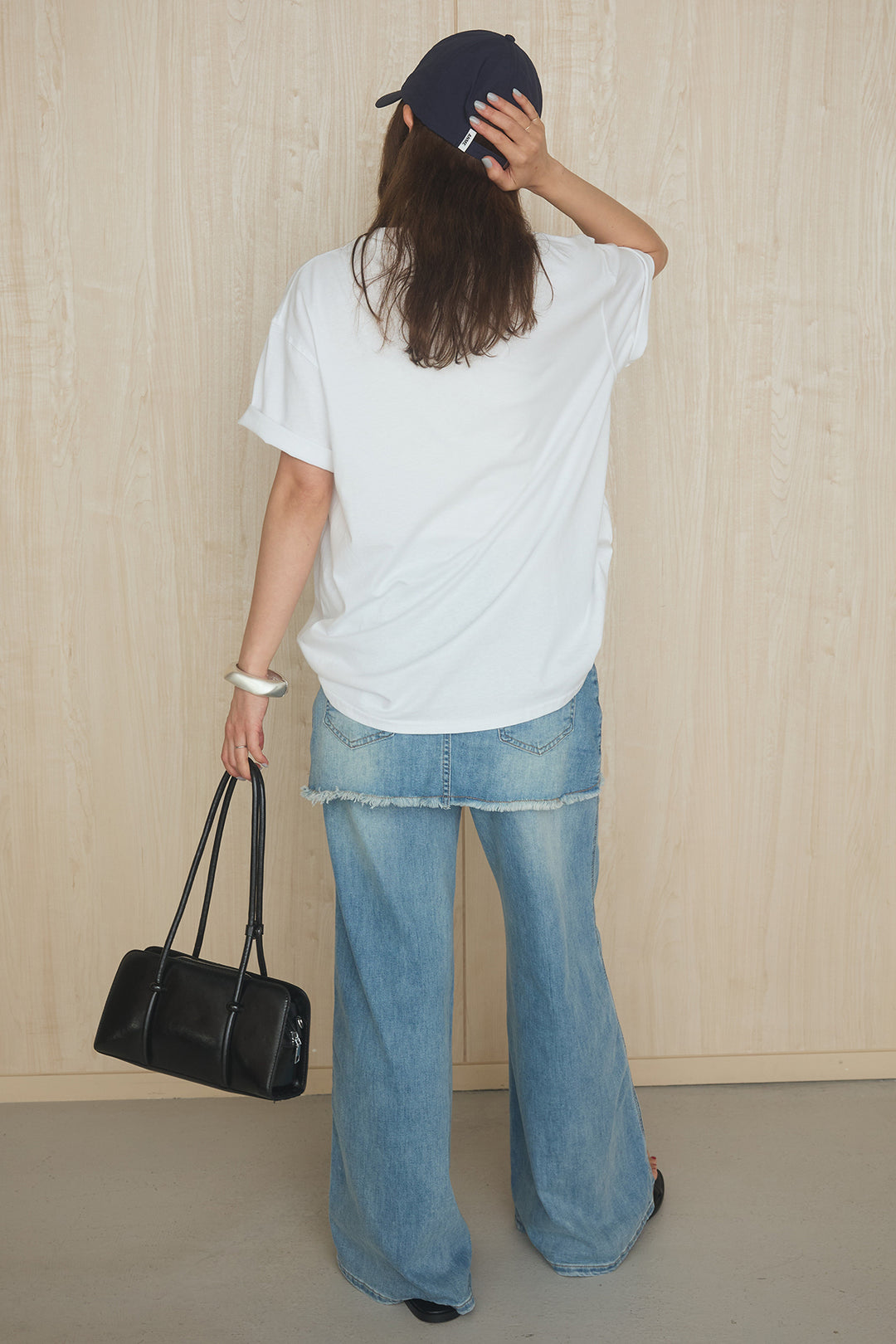 [SET]フロントモチーフプリントビッグTシャツ+スカートドッキングデニム(2set)