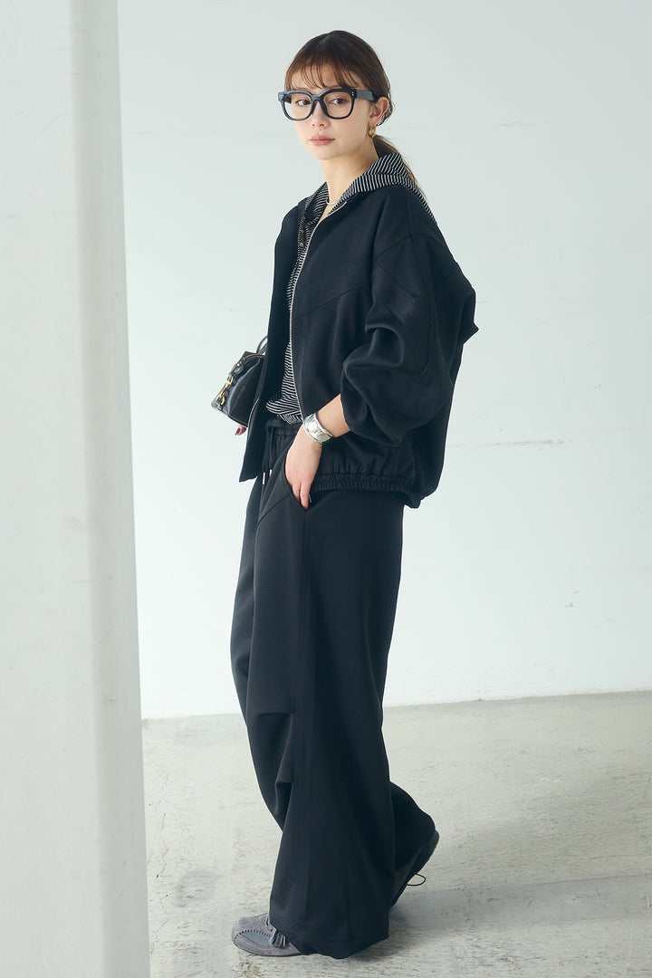 [SET]マルチ切り替えドルマンブルゾン+ランダムタックデザインワイドパンツ+ボーダーフーディーロンT(3set)