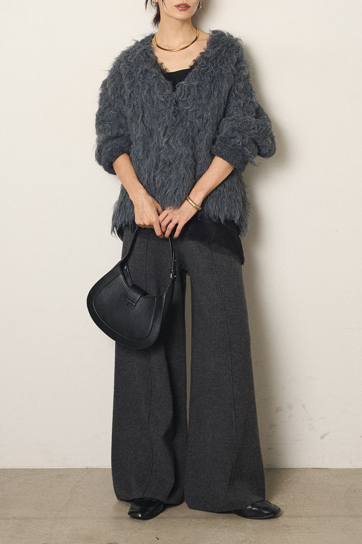 [SET]起毛シャギーニットカーディガン+センターラインニットパンツ(2set)