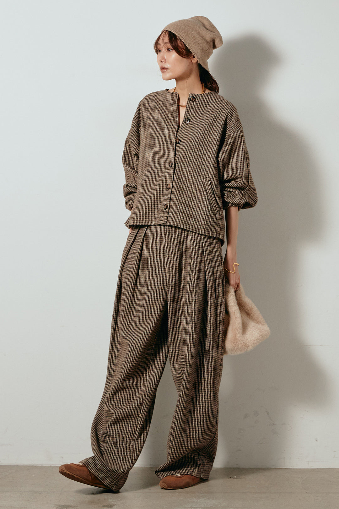 [SET]ノーカラーガンクラブチェックジャケット+ガンクラブチェックタックパンツ(2set)