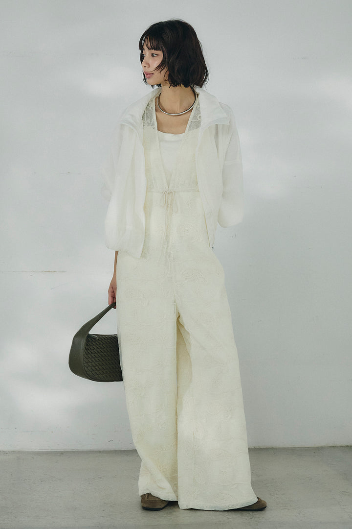 [SET]スタンドネックシアーブルゾン+レースサロペット(2set)