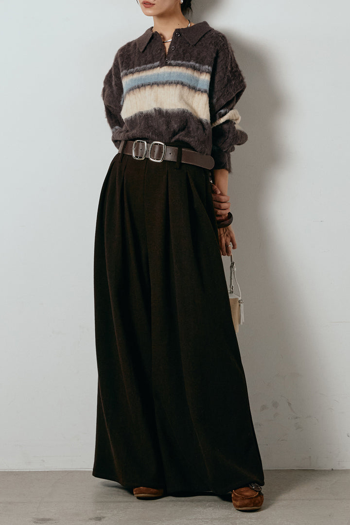 アルパカタッチボーダーポロニット/ブラウン